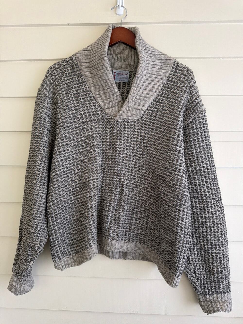 Vintage 60s 70s Penney's Towncraft Lambswool Shawl Collar Sweater Men's M